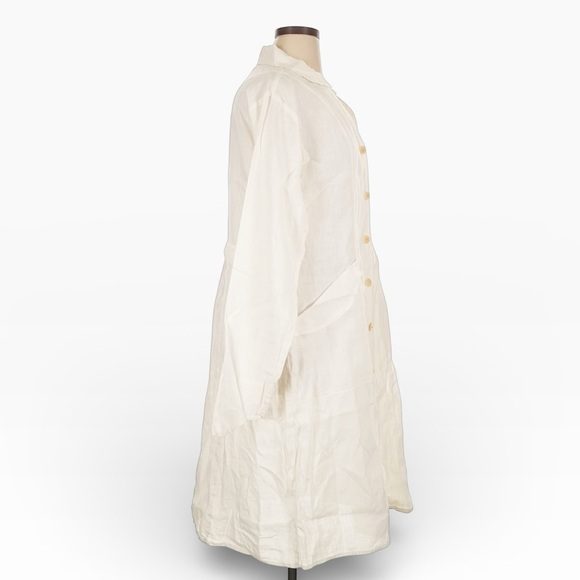 Flax Button Down 100% Linen Overcoat L White Lagenlook Button Front Layering - Picture 4 of 9